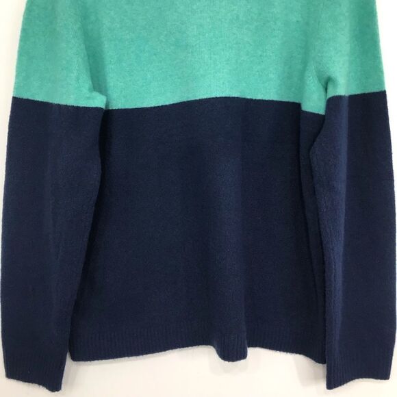 J. Crew Factory Teal Navy Colorblock Quarter Zip Soft Yarn Pullover Sweater - Picture 8 of 16